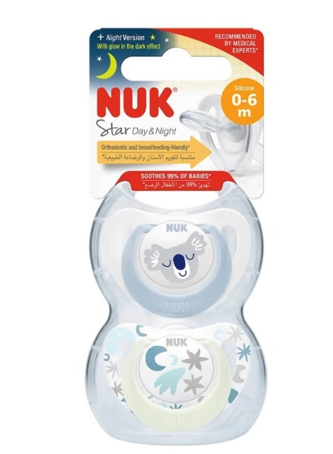 NUK مهدئ سيليكون نجمي نهار/ليل 0-6 أشهر ب - Image 1